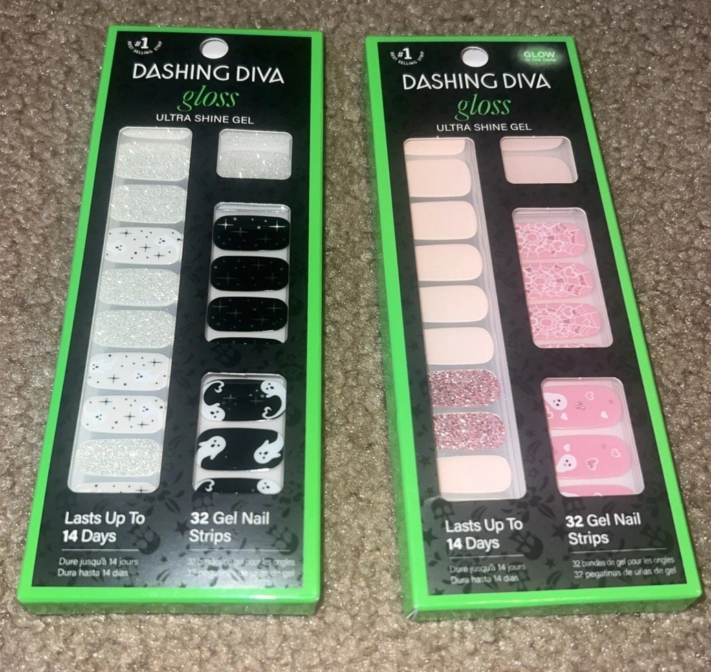 2x – Dashing Diva Gloss Glow Ultra Shine Gel Palette 32 Nail Strips Halloween