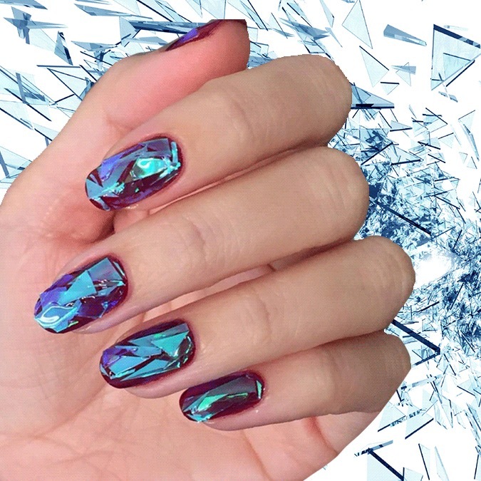 BROKEN GLASS Nail Foil 9 Colours NAILS Stickers Mirror Transfer Shimmer Effect