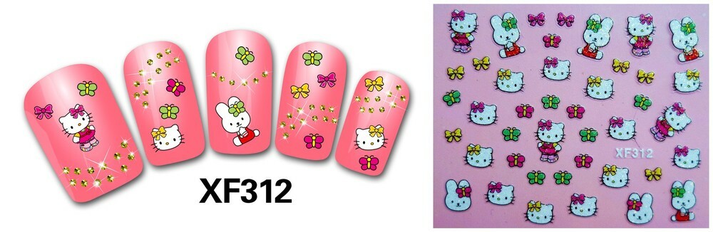 Hello Kitty 3D Glitter Nail Art Sticker Decal USA Seller Free Fast Shipping