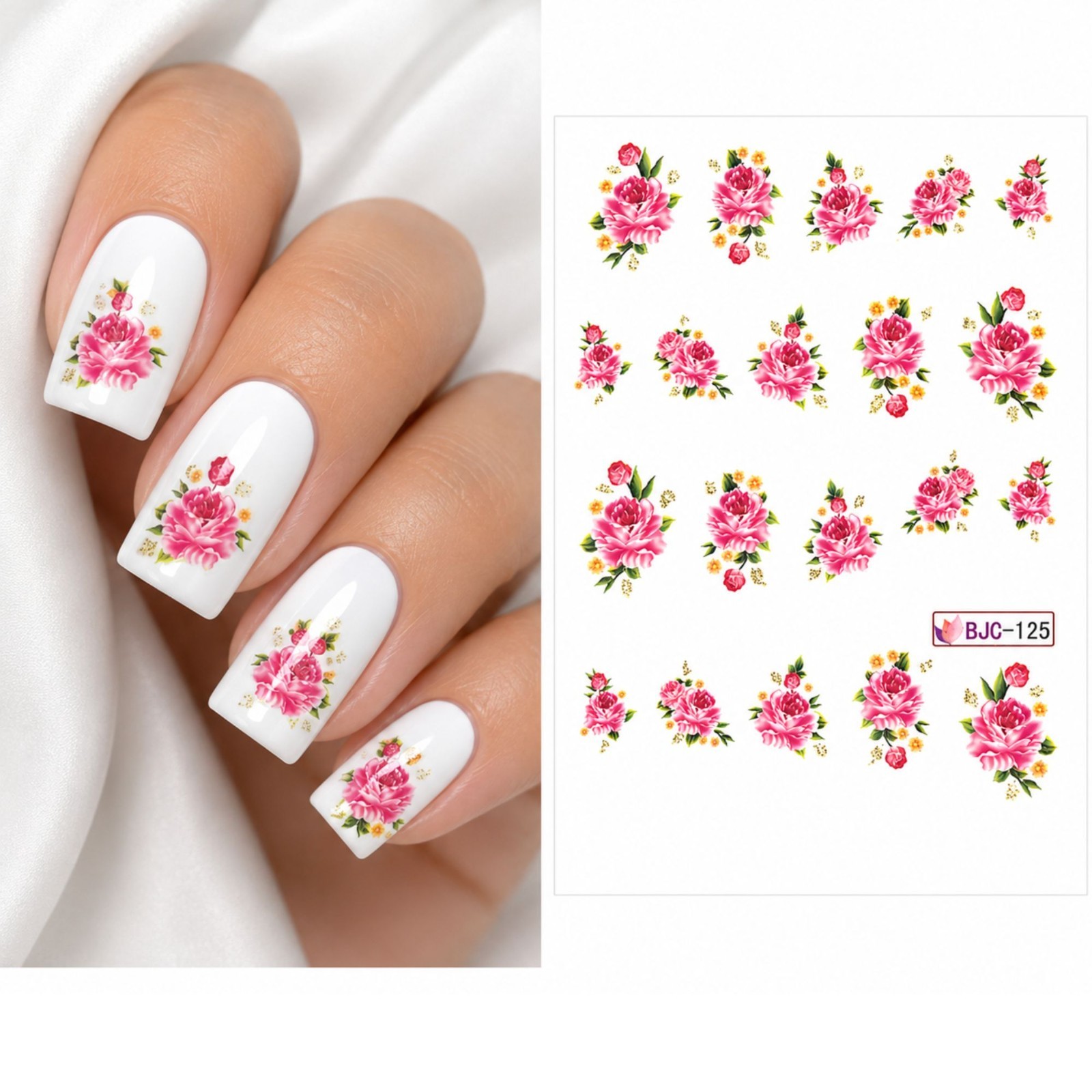 Elegant Rose Flower Nail Decals Spring Floral Art Diy Water Decal Stickers Gift
