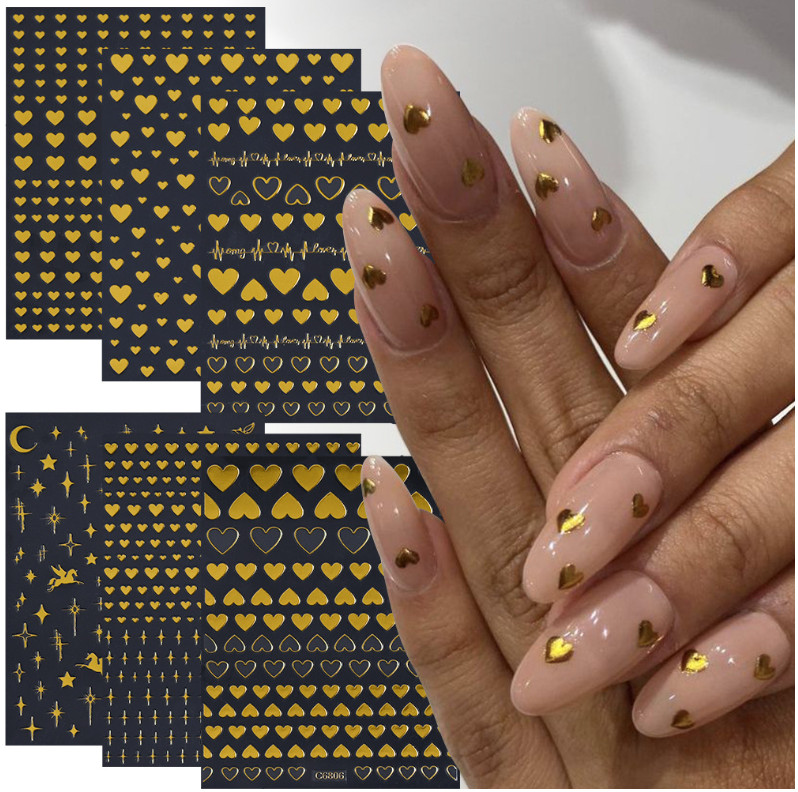 6 Sheets Set Heart Star Gold Silver Nail Art Sticker Decoration Manicure NS53