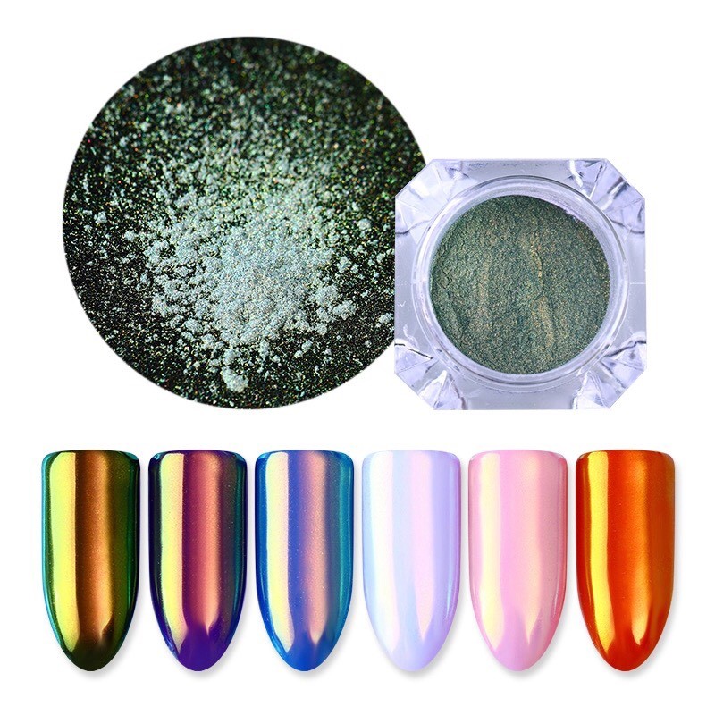 Neon Aurora Unicorn Nail Powder Mermaid AB Mirror Rainbow Shimmer Shine Effect