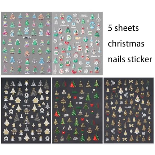5 Sheets Christmas Nail Stickers 3D Christmas Nail Art Stickers christmas 17