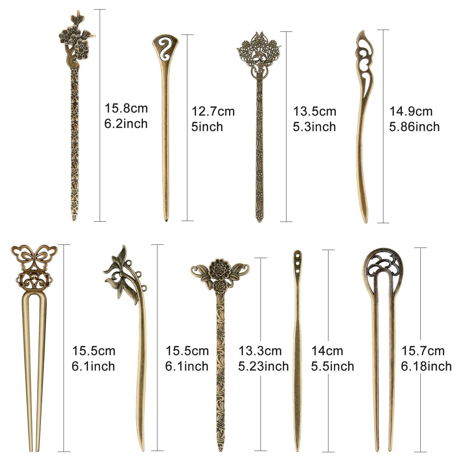 TUPARKA 18 PCS Hair Sticks Vintage Pins 18 Count (Pack of 1), bronze