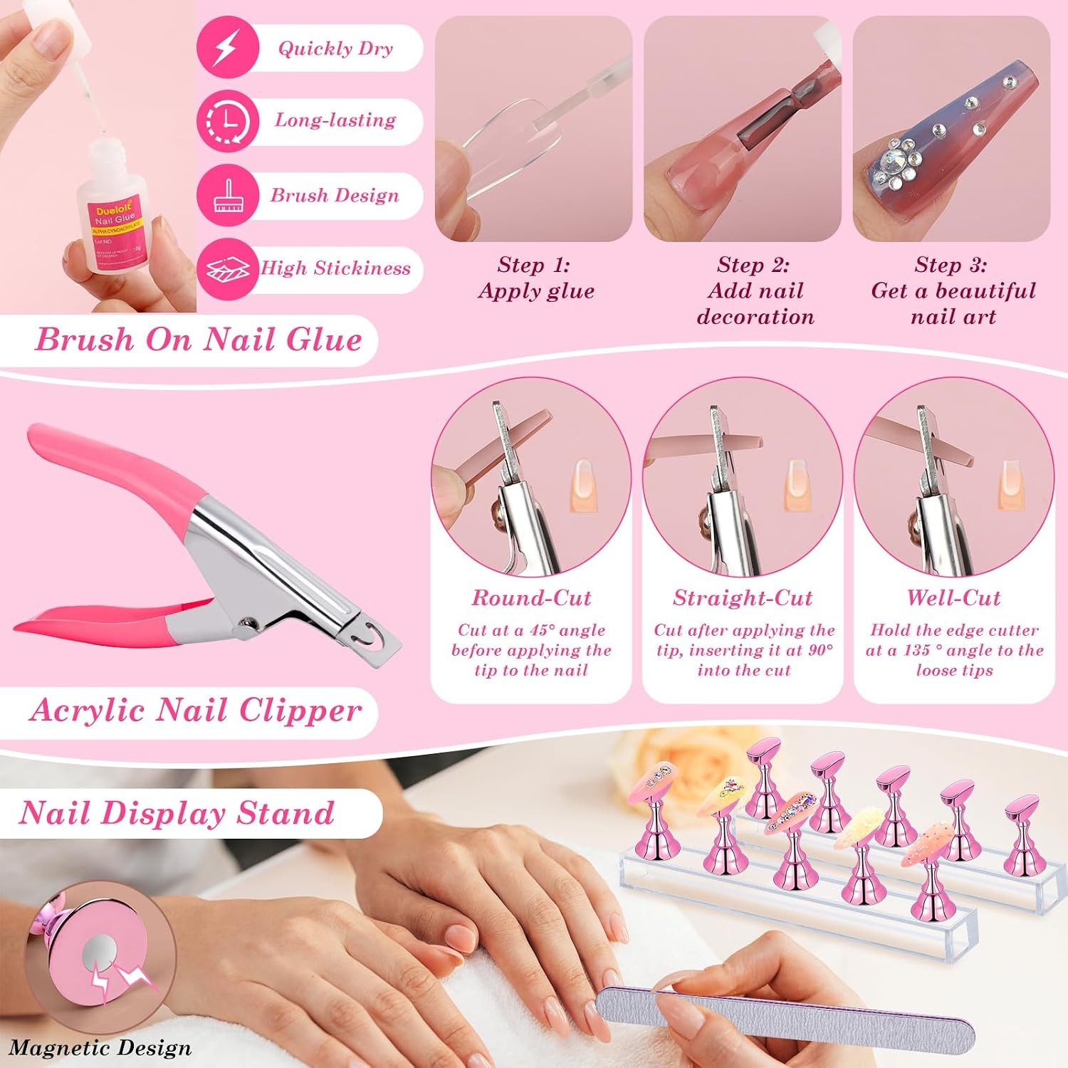 Clear Coffin Acrylic Press On Nail DIY Art Supply Kit With Decorations & Tools