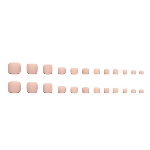 Nude Press on Toenails Short Square Fake Toe Nails Gold French Tip Style11