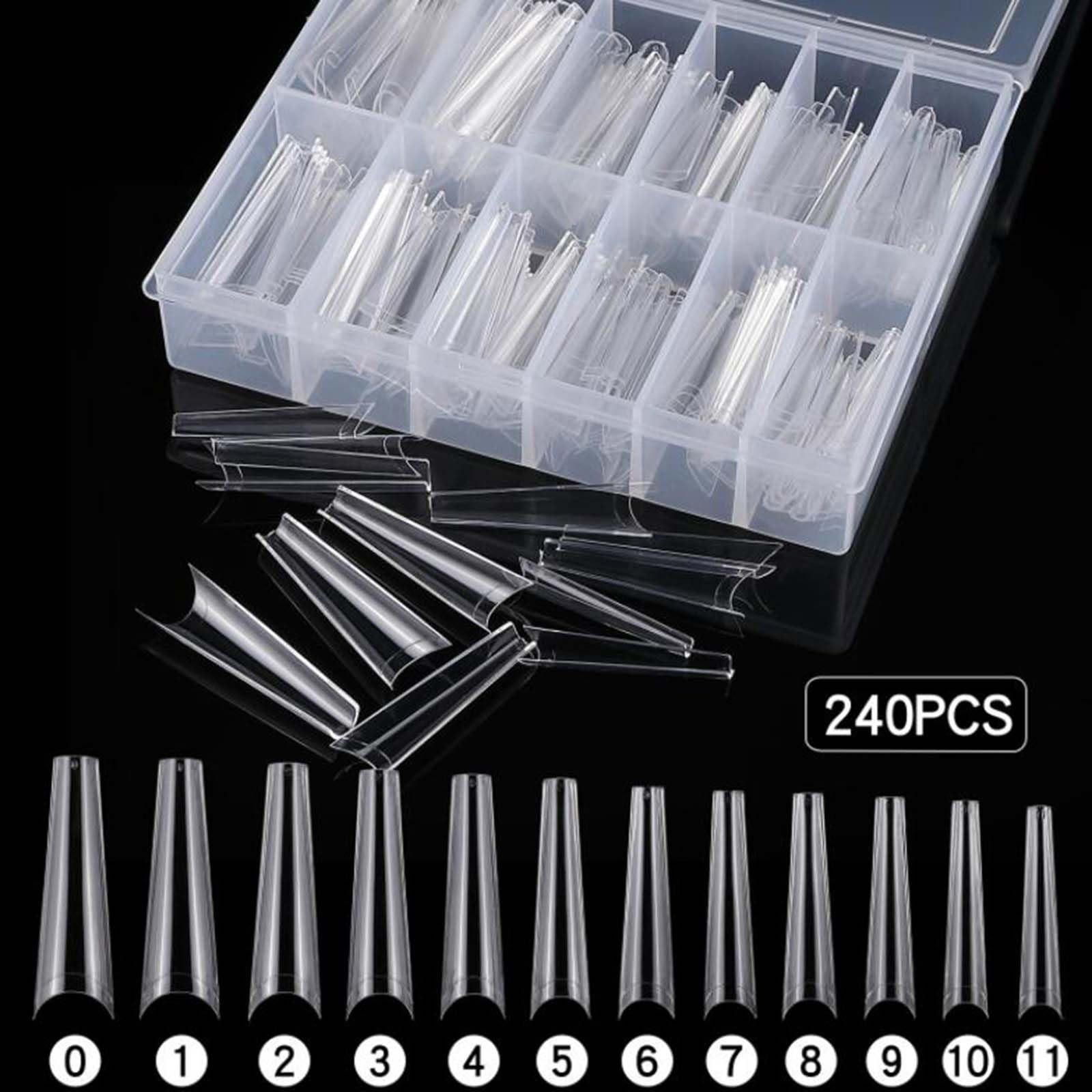 240pc Extra Long French Coffin Nail Tips, Soft Gel Coffin Fake Nails, XL Gel …