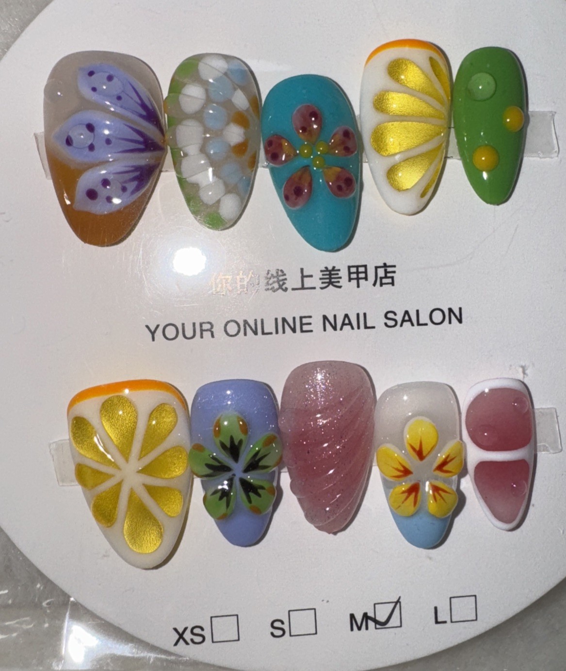 6 Packs Of 10pcs Almond Press On nails | 3D Flower Design | Size M | Reusable (5