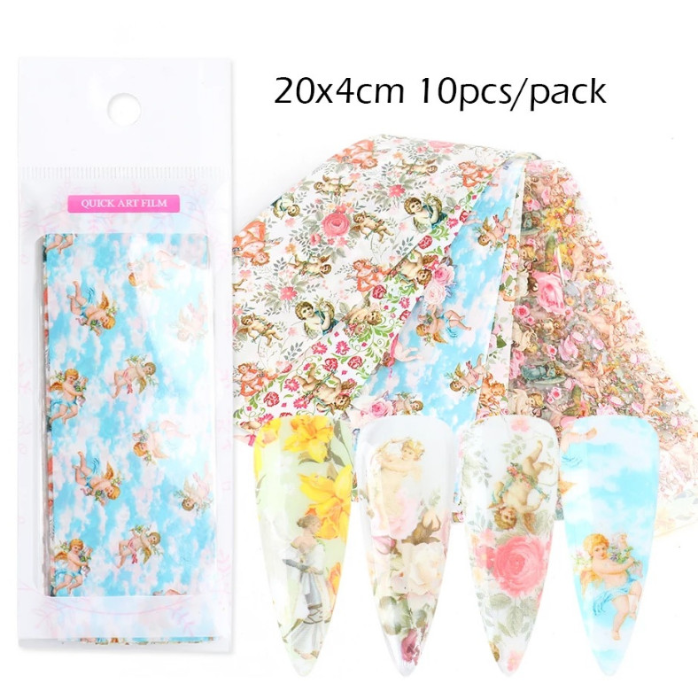 10Pcs Nail Foil Sticker Flower Angel Pattern Transfer Art Decorations 3118 NS46