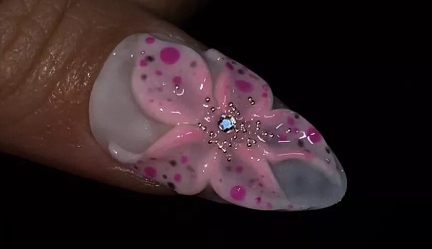 Handmade Jelly 3D Flower Press on Nails,Size Medium, Length Medium,Almond Shape