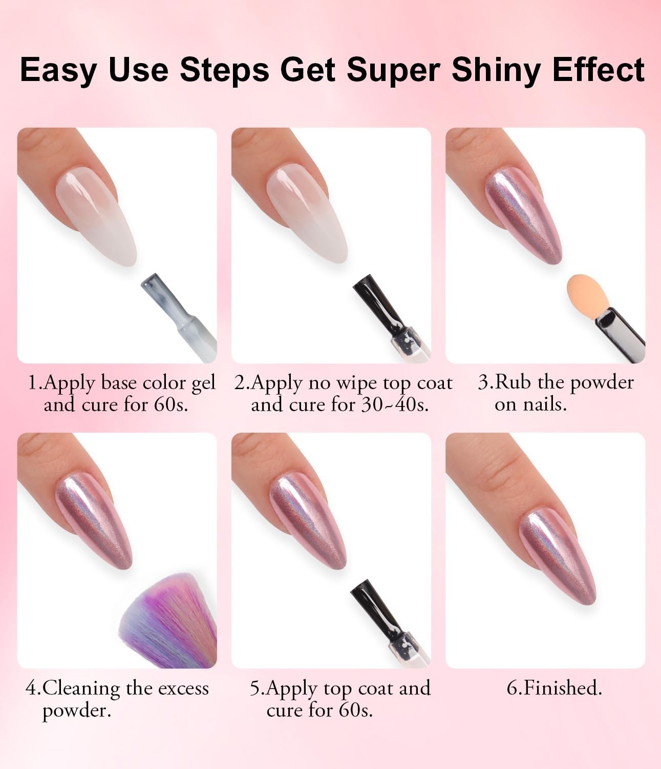Metallic Holographic Chrome Nail Powder Set – White Pearl Gel Nail Art DIY Gift