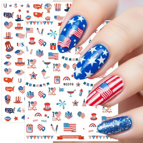 8 Sheets 4th of July Nail Art Stickers – American Flag Patriotic 4th of July-5