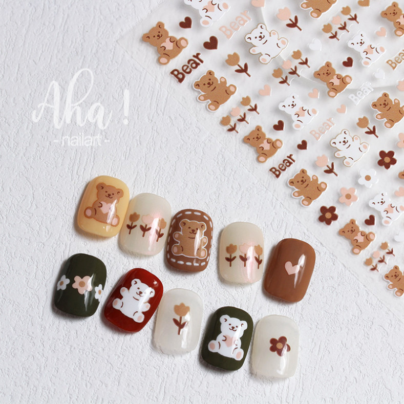 Nail Art 3D Decal Stickers Animal Bear Heart Flower Paw Print Peel & Stick NH20