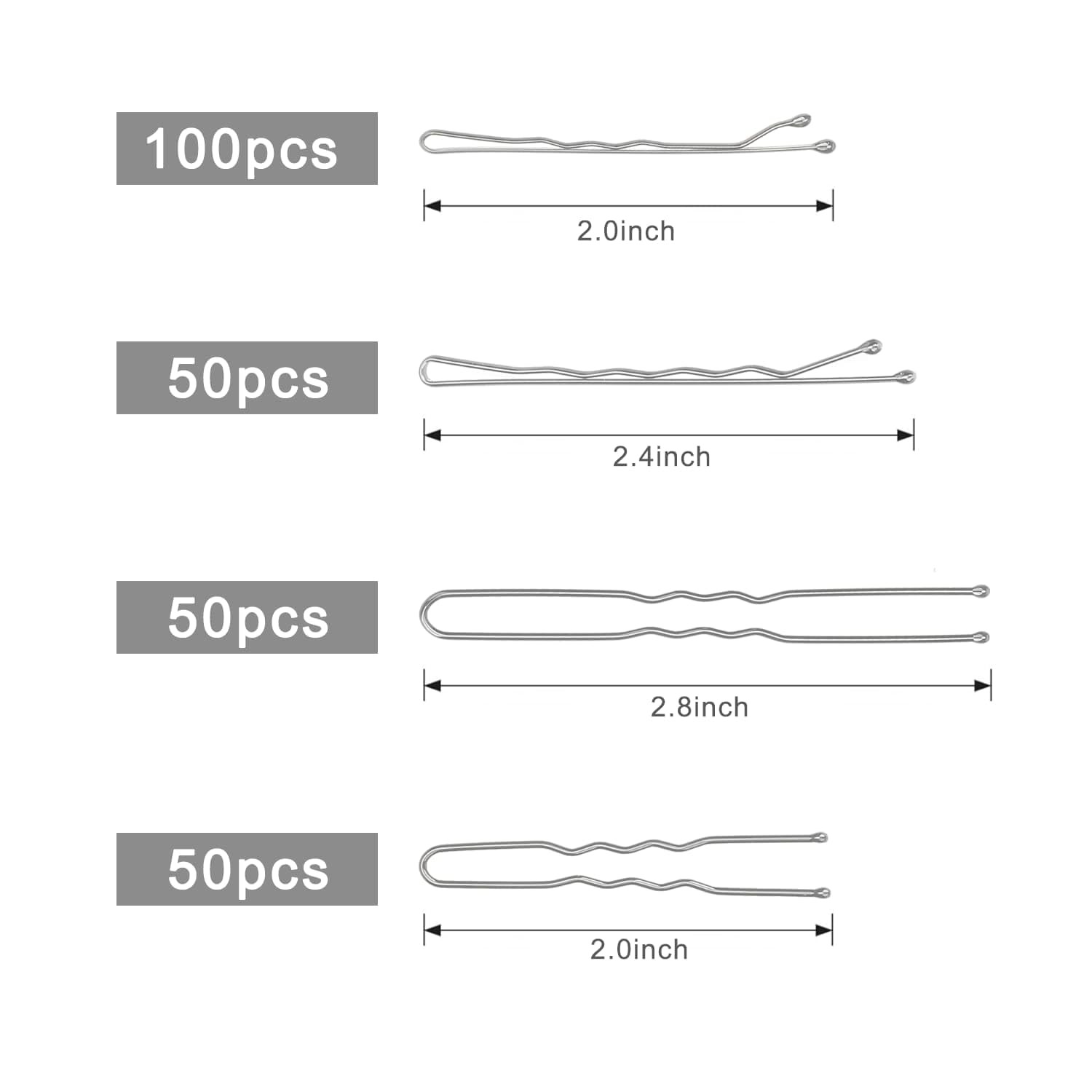 250 Pcs Hair Pins Silver Bobby for Gray White Hair, Wavy