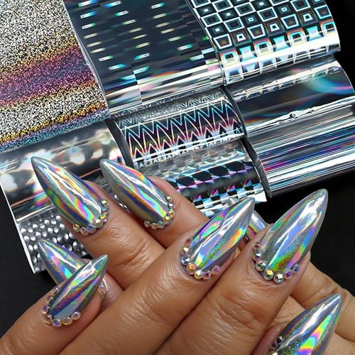 Laser Silver Nail Foils Transfer Nail Art Stickers Holographic Nail Foil