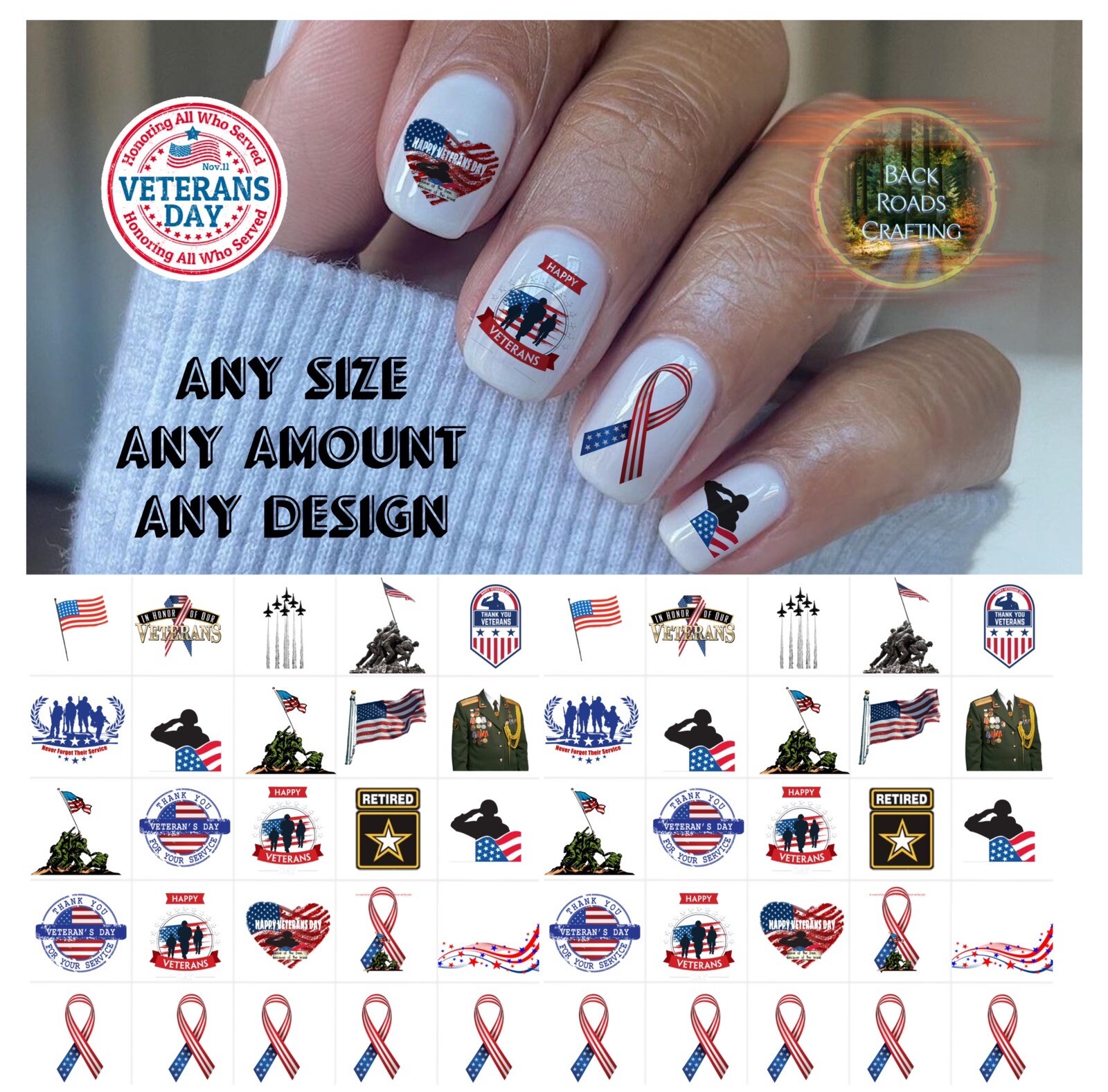 Veterans Waterslide Nail Decals Set Of 50 Instructions & Bonus