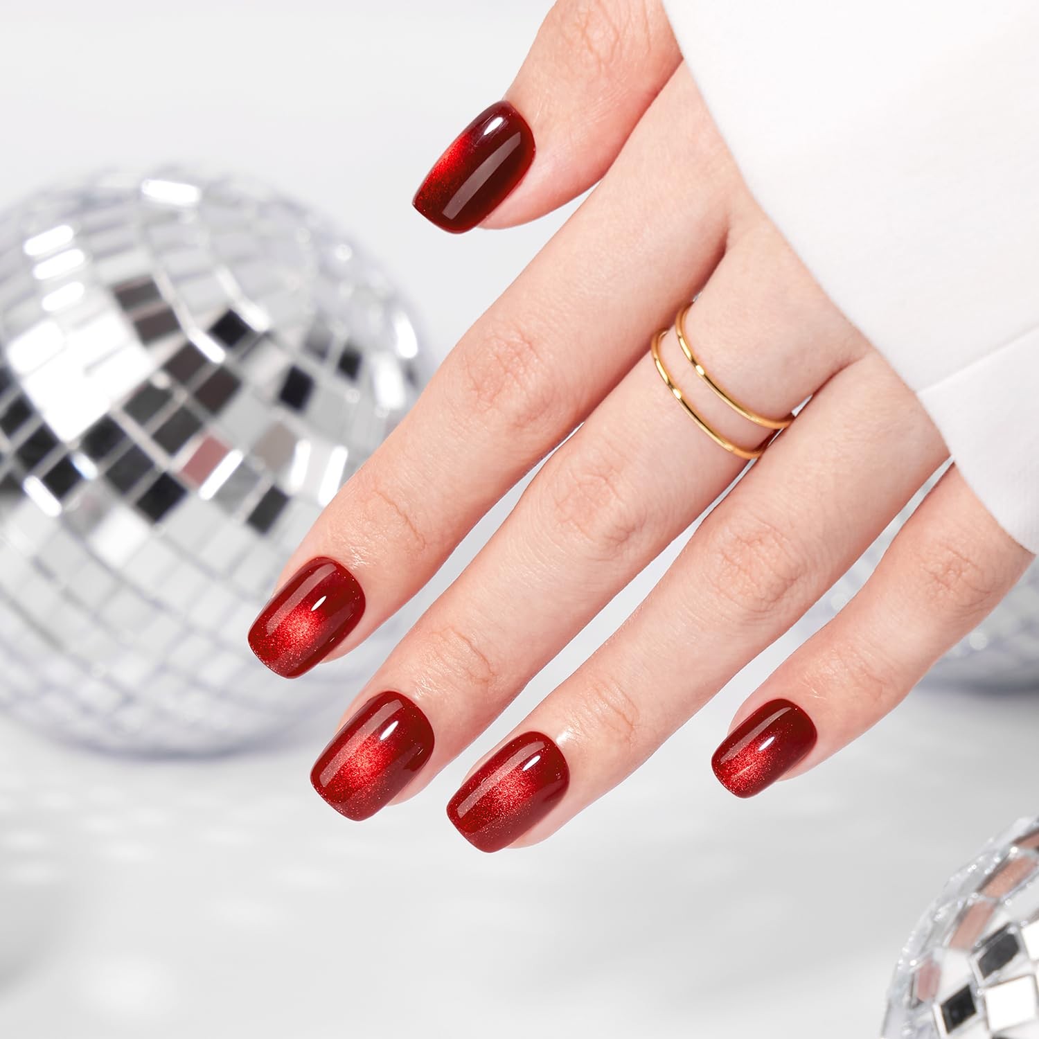VSALON Press on Nails Short Square Burgundy Red Cat Eye Glitter Fake Nails, …