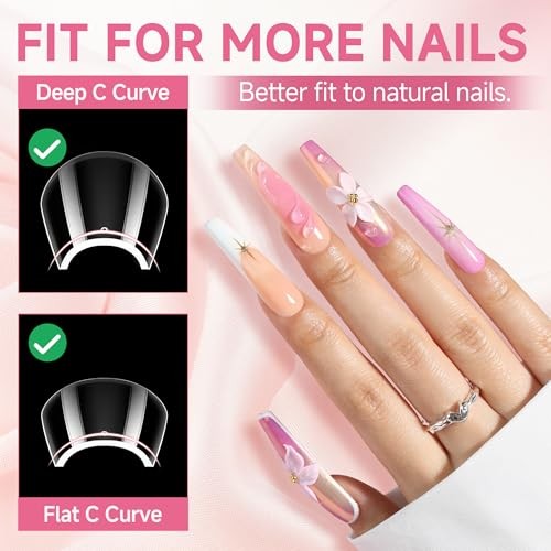 Extra Long Coffin Nail Tips No C Curve 504PCS Nails Half Cover Long XXL Coffin
