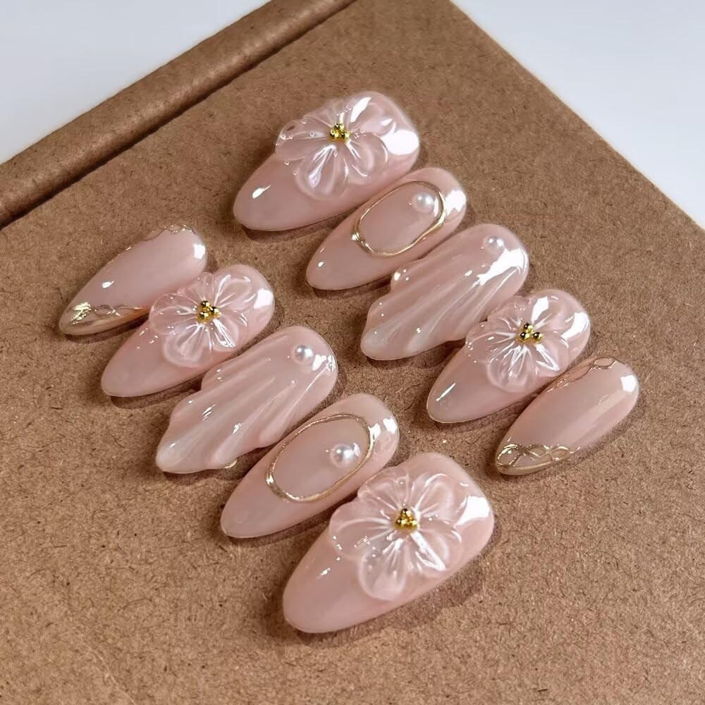 MAGLFELL 10 Pcs Medium Length Handamde Almond Press On Nails S, Purple