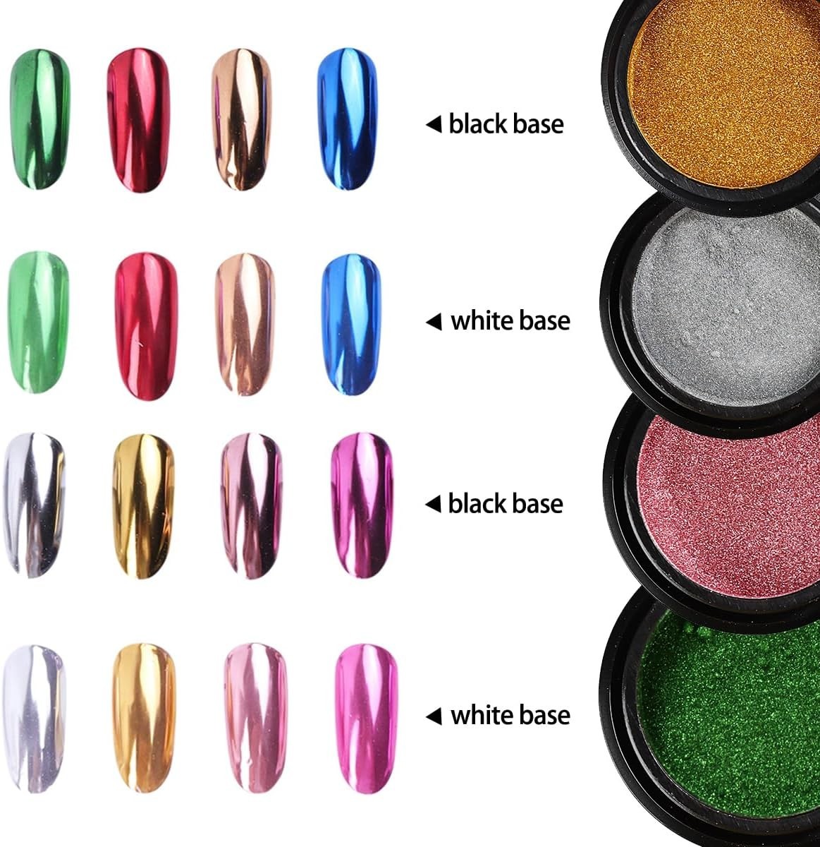 Chrome Nail Powder Set 14 Colors Pink Blue Silver Metallic Effect Mirror Powder