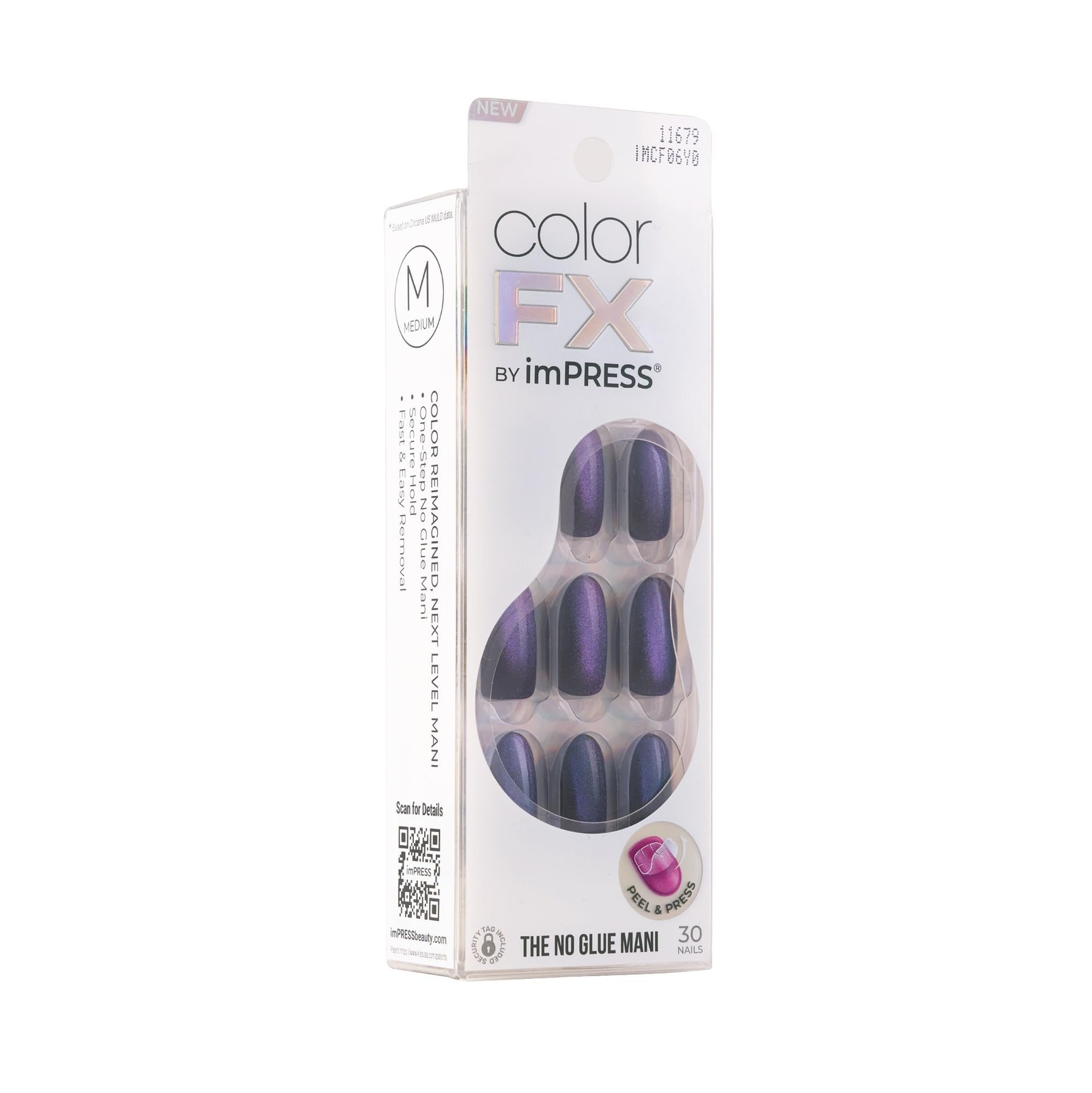 KISS Impress Color FX No Glue Mani 30 Pcs Press on Nails, Medium, Free Mind
