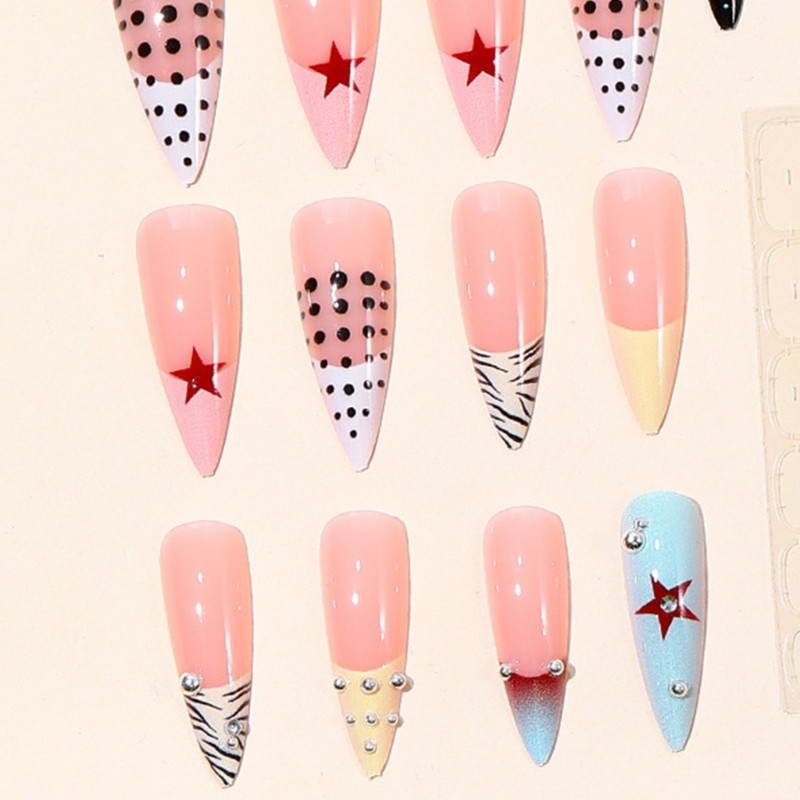 Mixed Pattern Press-On Nail Set 24 Pieces for Daily Party Wear Artificial Nail
