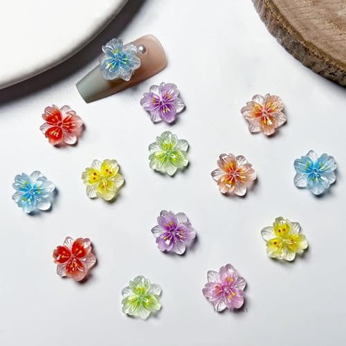 50pcs 3D Flower Nail Charms, Mixed Color Nail Art Charms, Resin Flower Petals