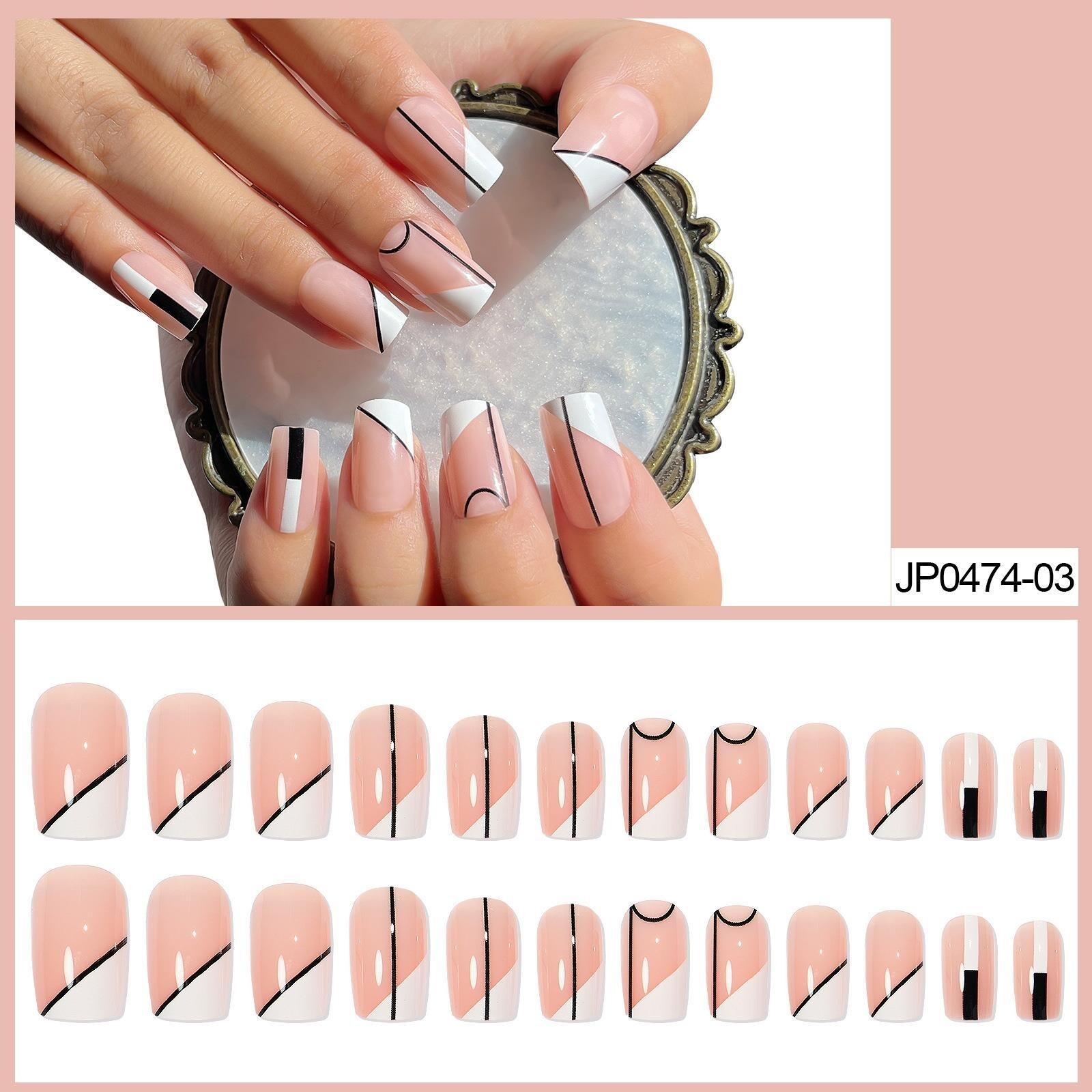 24 Pcs French Shape False Nail Short Square Press on Nails with Nail Sticker Kit