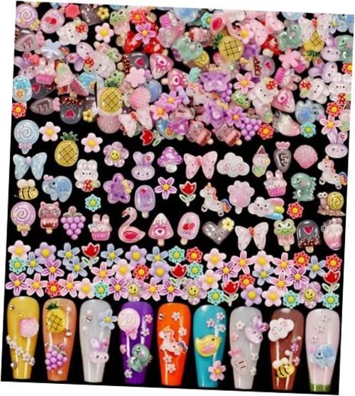 1 Pack of 250pcs Cute & Sweet 3D Nail Charms for Acrylic Nails, Multicolor A