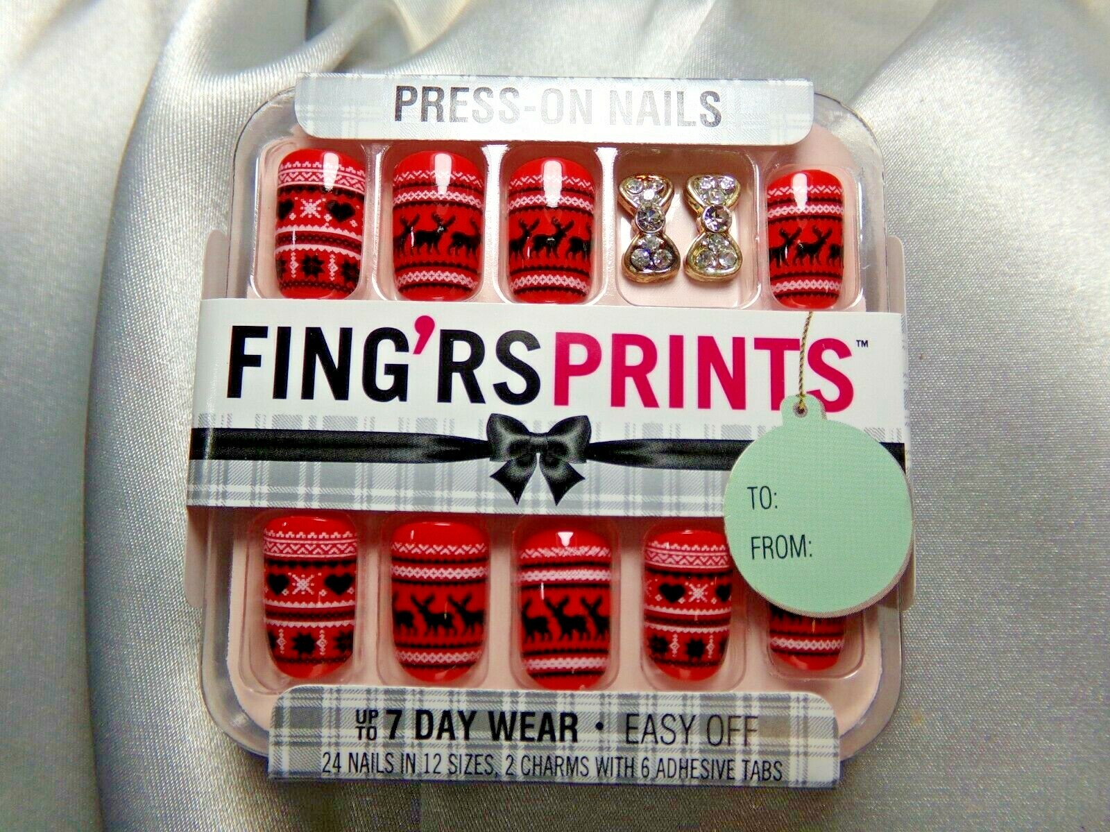 Fing’rs NAILS PRESS ON SHORT Shiny Red, Deer, hearts, Valentine