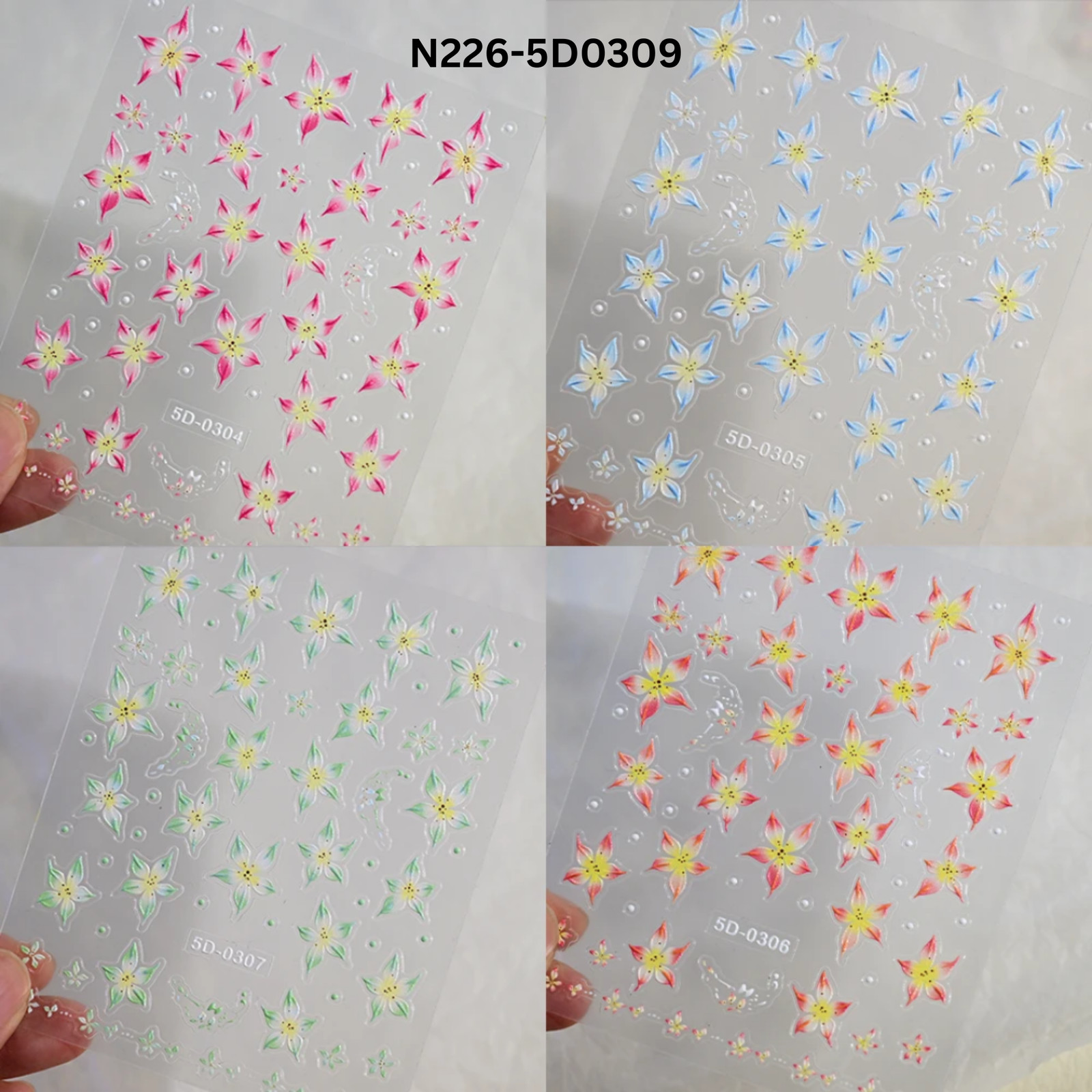 5D Acrylic Embossed Nail Art Stickers – Colorful Flower & Petal Designs – Ultra