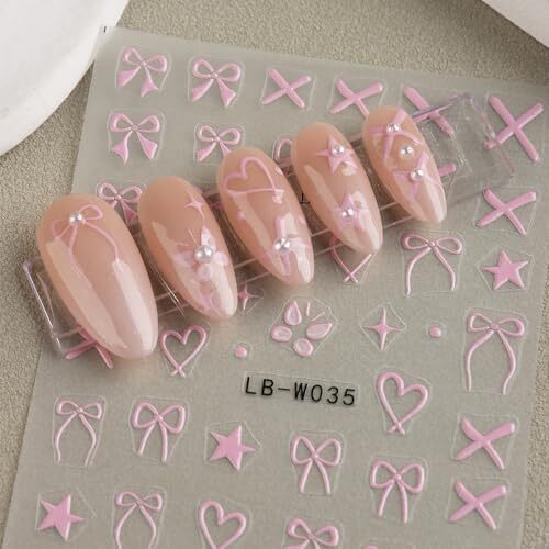 Heart Bow Nail Art Stickers Heart Bows Nail Decals Black White Red Pink Bow
