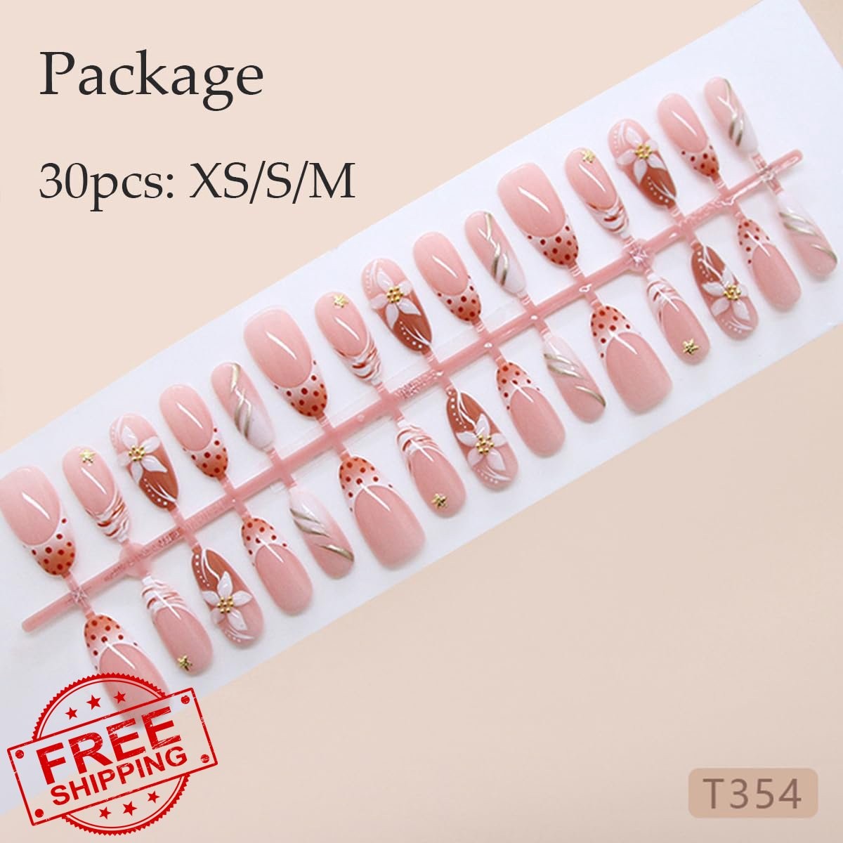 OSTTMA Brown 3D Flower Almond Press on Nails flower-2