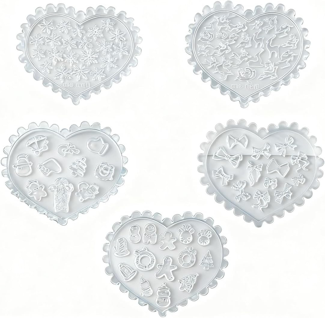 5 Pcs 3D Christmas Nail Art Molds, Silicone Nail Art Molds Resin Epoxy Charms fo