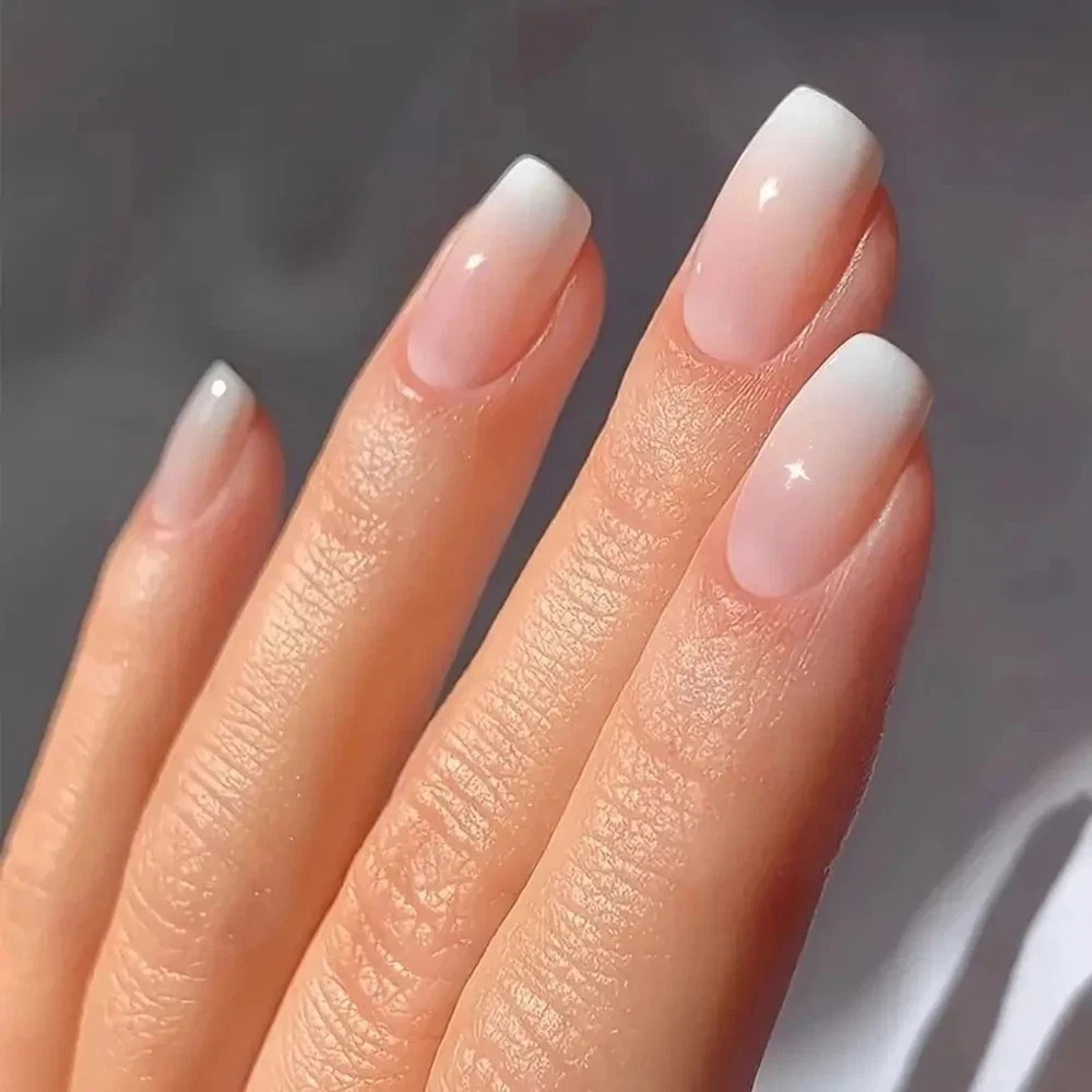 24pcs Glossy Pink Press-On Nails – Medium Square Full Cover Fake Nails