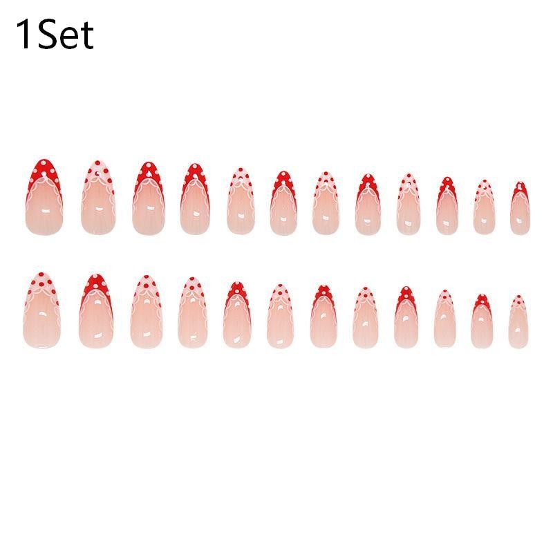 Red Polka Dot French Press On Nails Short Almond Fake Nails Reusable Nail Tips