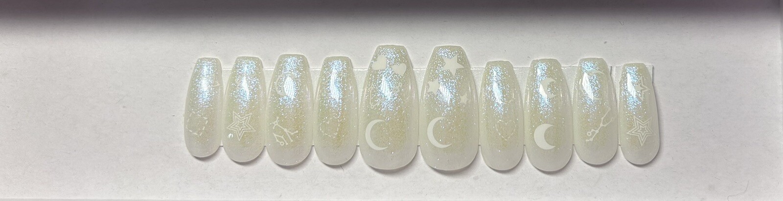 milky white opal celestial press on nails