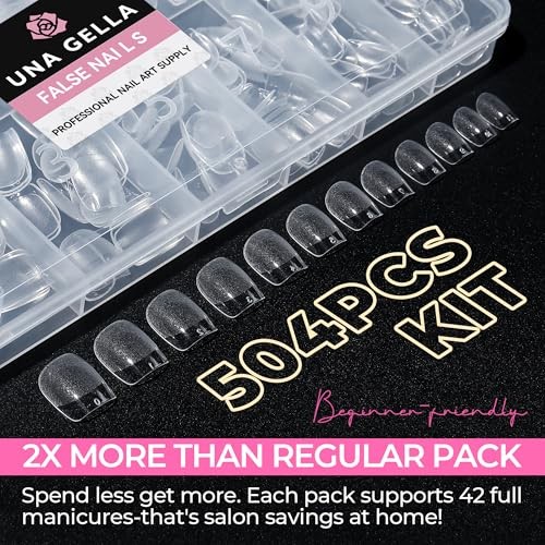 Short Square Nail Tips 504PCS Pre Etched Extra Short Soft Gel Fake Squoval XS