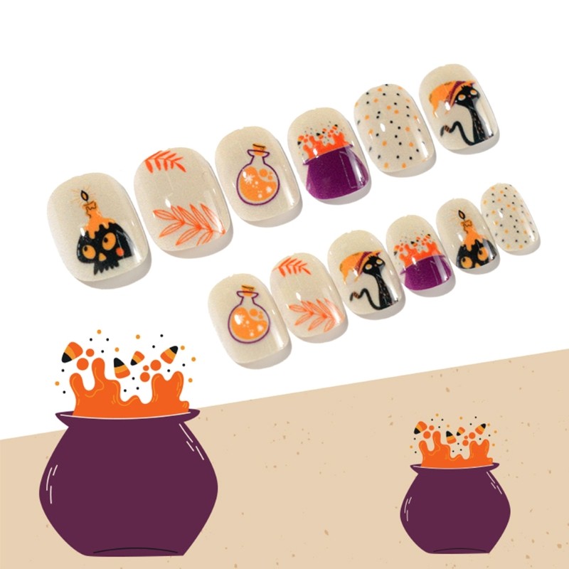 Press On Nails Child Adult Halloween Bat&Dead Tree Adhesive Nail Decoration