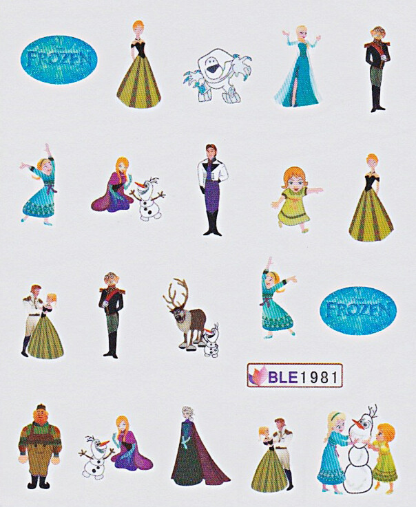 1-10 sheets Kids Nail Stickers Frozen Princess Cinderella Snow White Rapunzel