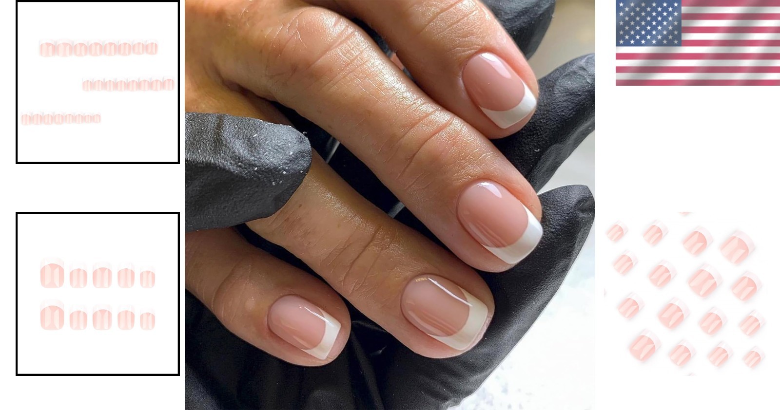 24 Pcs Glossy Short Square False Nails – Nude Pink French Tip Design for Women