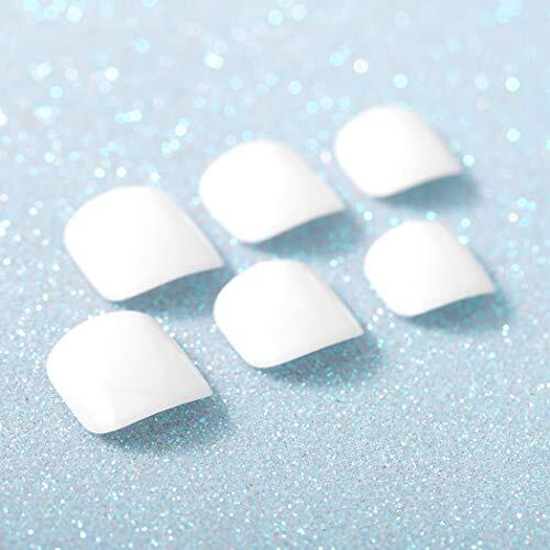 Solid Color Glossy False Toe Nails Bright Fashion Square Short Full White