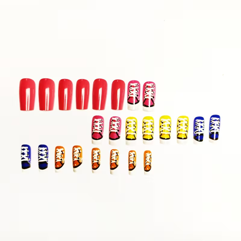 24pcs Medium, Ballet Shape Press-On Nails with Colorful Shoes Unique Cool Design