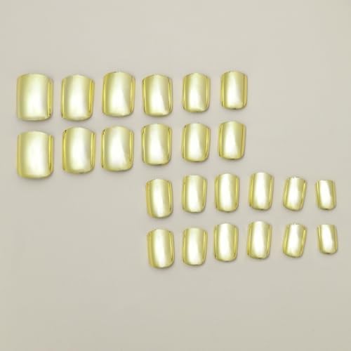 Gold Press on Nails Short Square Fake Nails Gold Chrome False Nails Style-A4