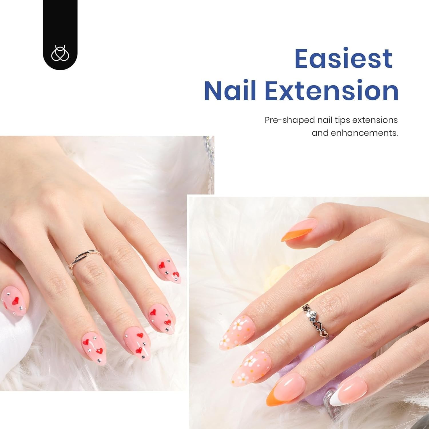 Beetles Gel Nail Kit Clear Almond Short 500pcs 12 Sizes with Glue & UV Lamp