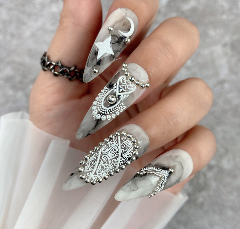 5D Embossed Retro Lace Totem Pendant Jewelry Flower Moon Nail Art Stickers NS53