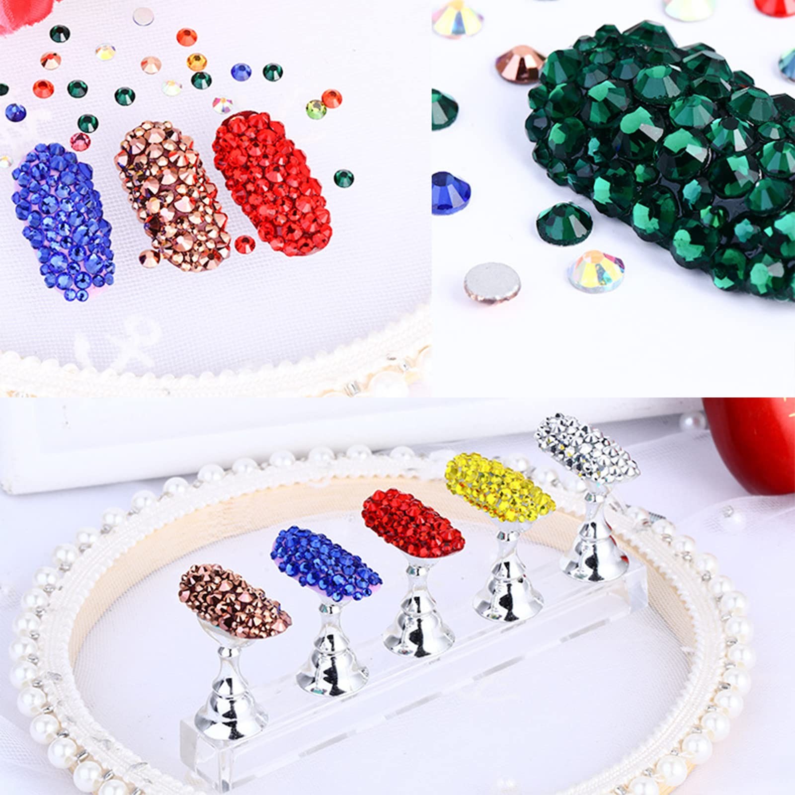 1728PCS Nail Art Rhinestone Dark Blue Glitter Diamend Gems 3D Tips DIY Decora…