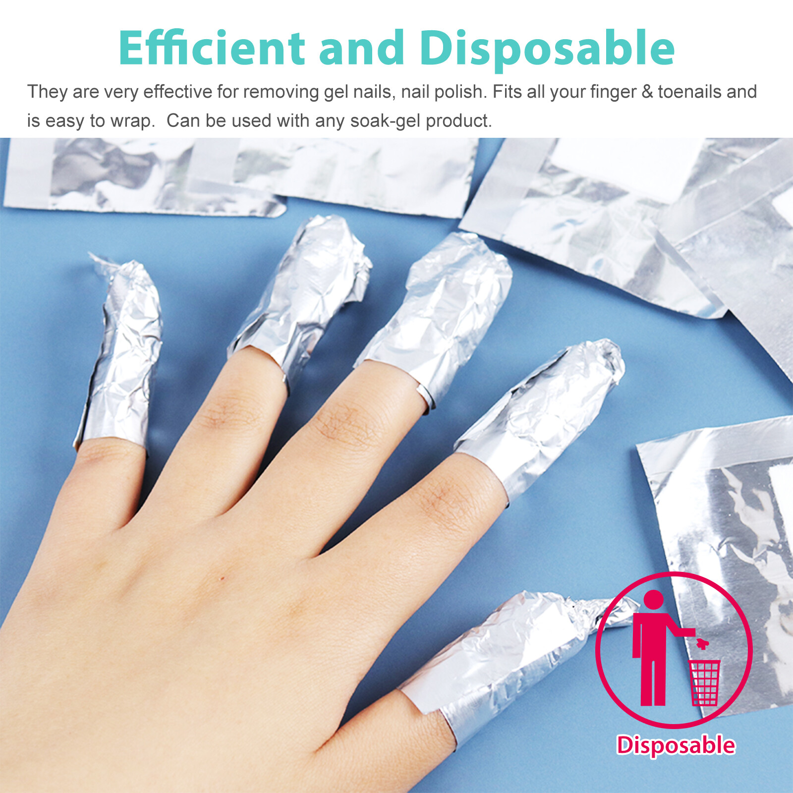 500PCS Aluminium Foil Nail Wraps Soak Off Gel Polish Remover Cleaner Cotton Pad