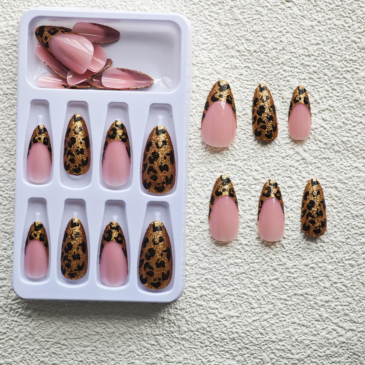 Leopard Press on Nails Gold Glitter Fake 24 Fl Oz (Pack of 1), Style07