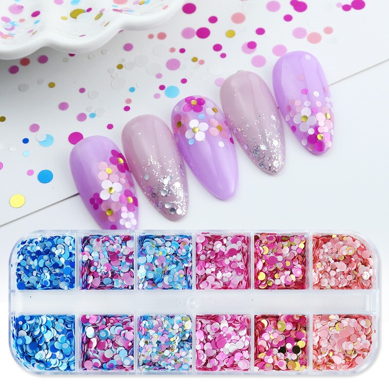 12 Grids Round Dot Shape Mini Nail Sequins Glitter Nail Art Paillette